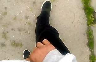 Stroking my huge cock while I was walking down street